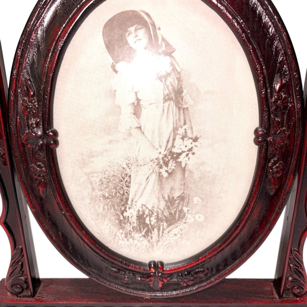 Vintage Ornate Oval Swivel Faux Wood Tilt Picture Frame 5" x 7" BRITISH~MCM - Picture 6 of 15